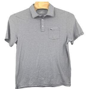 Vineyard Vines Edgartown Polo Large Navy White Stripe Pima Cotton Blend